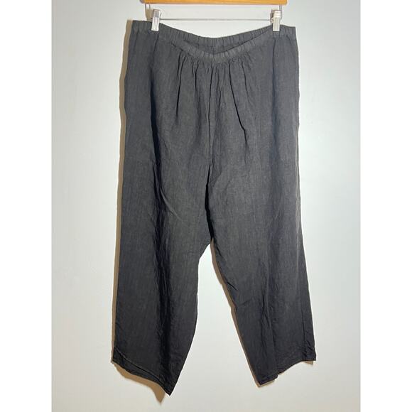 Manuelle Guibal Paris Black Linen Pull On Elastic Waist 100% Linen Pant Size M 2 - Picture 1 of 7